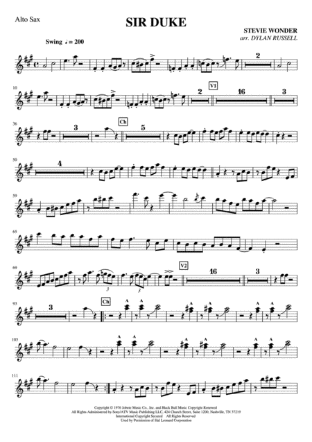 Sir Duke Stevie Wonder 4 Horns Full Rhythm Section Sheet Music