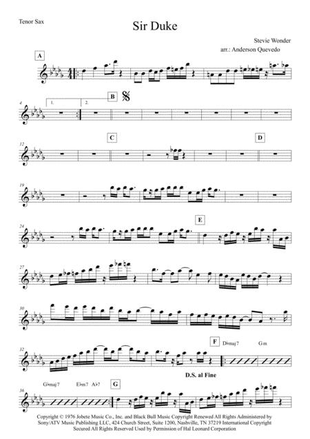 Free Sheet Music Sir Duke Tenor Sax