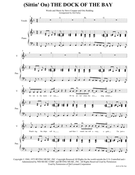 Sittin On The Dock Of The Bay Arranged For 10 Piece Horn Band Sheet Music