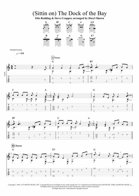 Sittin On The Dock Of The Bay Otis Redding For Solo Fingerstyle Guitar Sheet Music