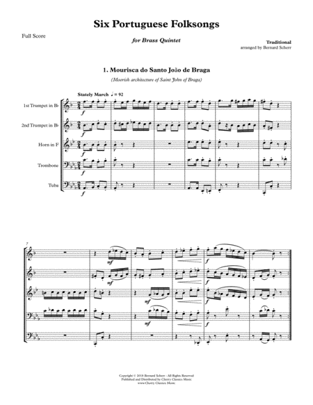 Free Sheet Music Six Portuguese Folksongs For Brass Quintet