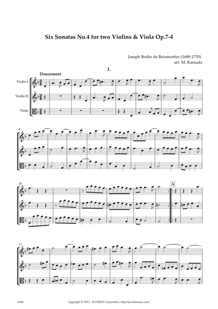 Free Sheet Music Six Sonatas No 4 For Two Violins Viola Op 7 4