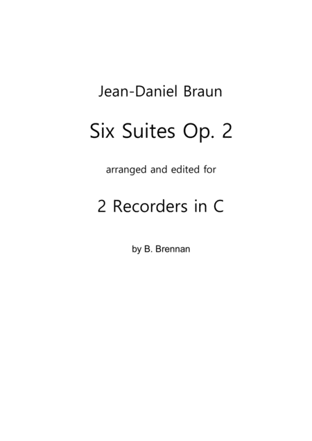 Free Sheet Music Six Suites Op 2 For 2 Recorders In C Score