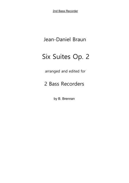 Six Suites Op 2 For Bass Recorder 2nd Bass Part Sheet Music