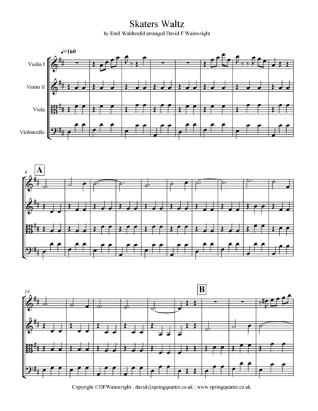 Free Sheet Music Skaters Waltz Arranged For String Quartet With Score Parts Rehearsal Letters And Mp3