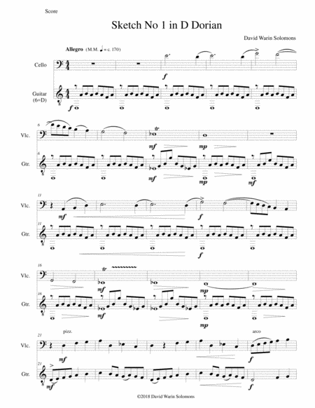 Free Sheet Music Sketch In D Dorian No 1 For Cello And Guitar