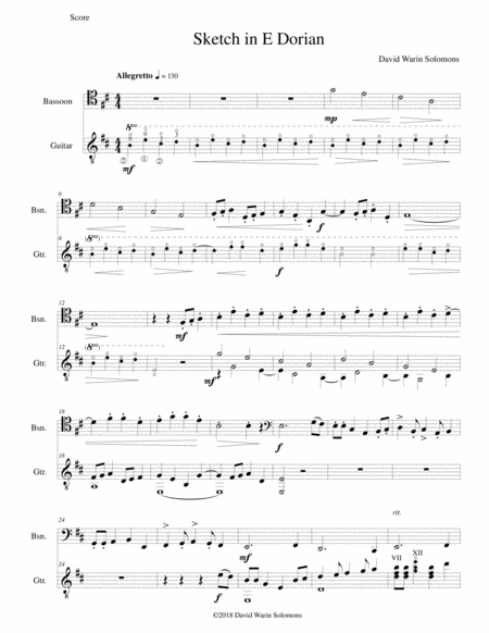 Free Sheet Music Sketch In E Dorian For Bassoon And Guitar