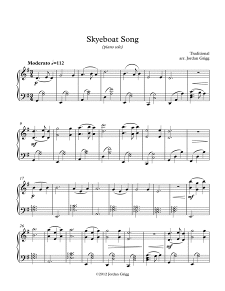 Skyeboat Song Piano Solo Sheet Music