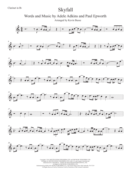 Free Sheet Music Skyfall Clarinet Easy Key Of C