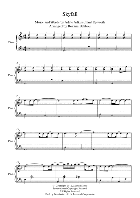 Skyfall D Minor By Adele Easy Piano Sheet Music