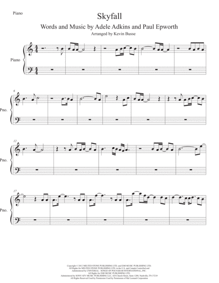 Skyfall Piano Easy Key Of C Sheet Music