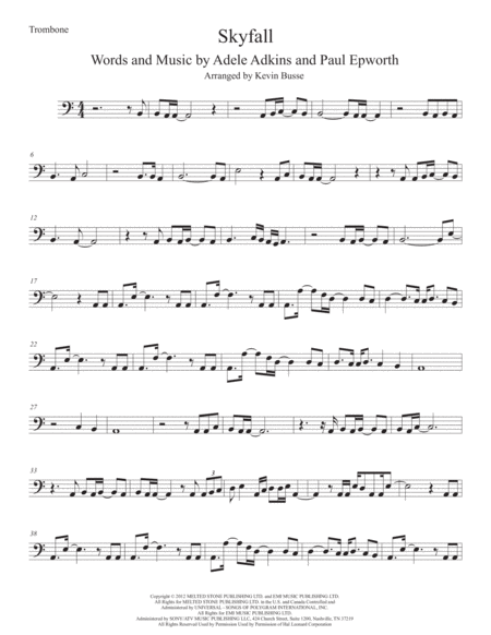 Skyfall Trombone Easy Key Of C Sheet Music