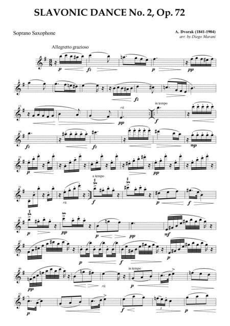 Free Sheet Music Slavonic Dance No 2 Op 72 For Saxophone Quartet