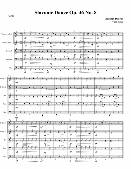 Slavonic Dance Op 46 No 8 Brass Quintet Sheet Music