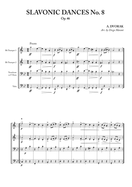 Free Sheet Music Slavonic Dances No 8 Op 46 For Brass Quartet