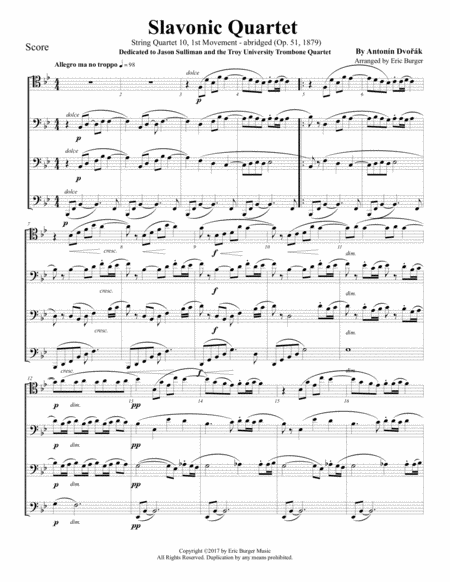 Free Sheet Music Slavonic Quartet For Trombone Or Low Brass Quartet