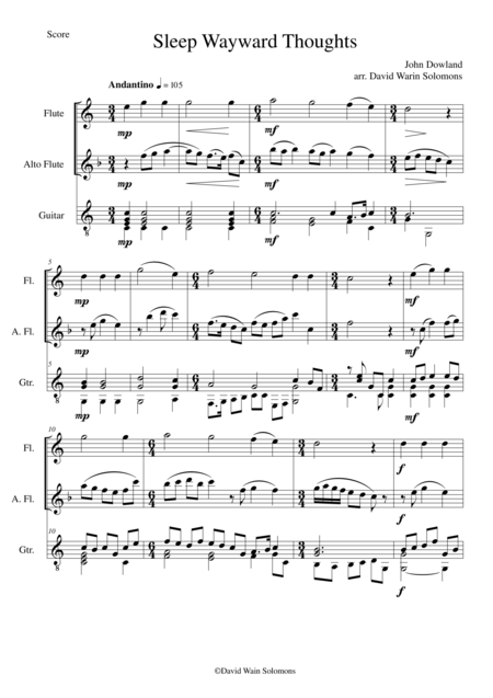 Free Sheet Music Sleep Wayward Thoughts For Flute Alto Flute And Guitar