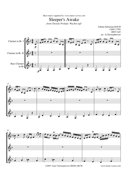 Free Sheet Music Sleepers Awake Clarinet Trio