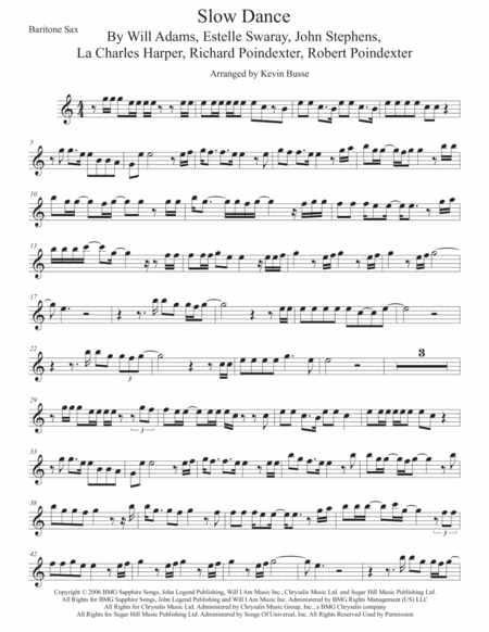 Free Sheet Music Slow Dance Bari Sax Easy Key Of C