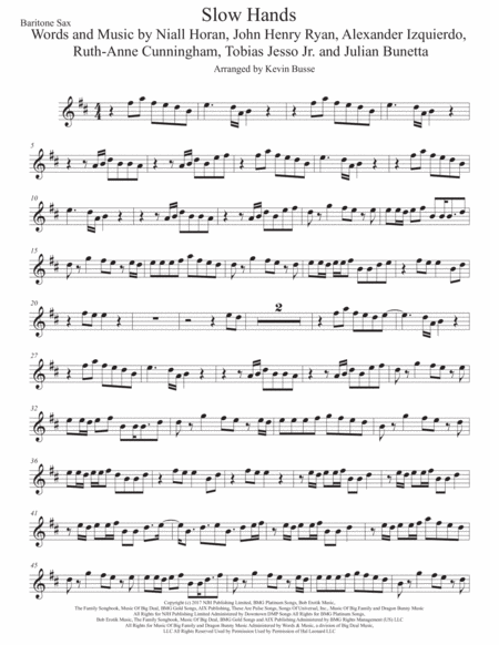 Slow Hands Bari Sax Sheet Music