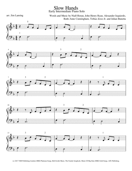 Free Sheet Music Slow Hands Early Intermediate Piano Solo