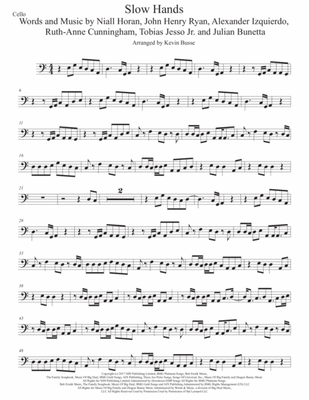 Slow Hands Easy Key Of C Cello Sheet Music