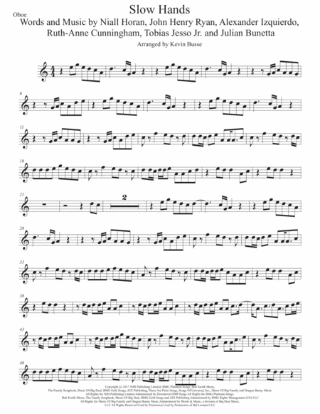 Slow Hands Easy Key Of C Oboe Sheet Music