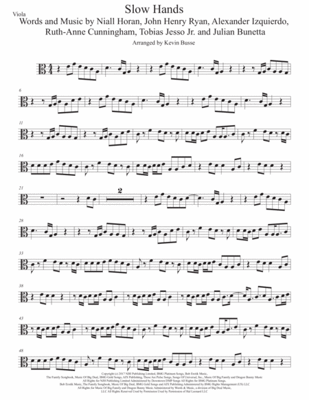 Slow Hands Easy Key Of C Viola Sheet Music