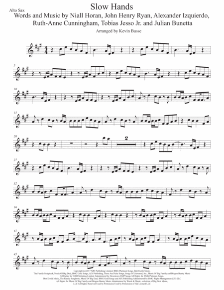 Slow Hands Original Key Alto Sax Sheet Music