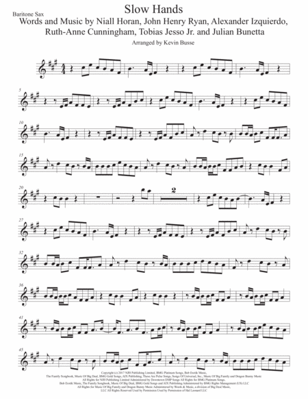 Free Sheet Music Slow Hands Original Key Bari Sax