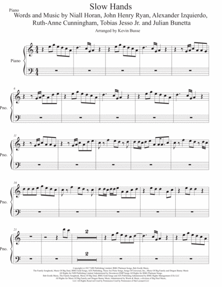 Slow Hands Original Key Piano Sheet Music