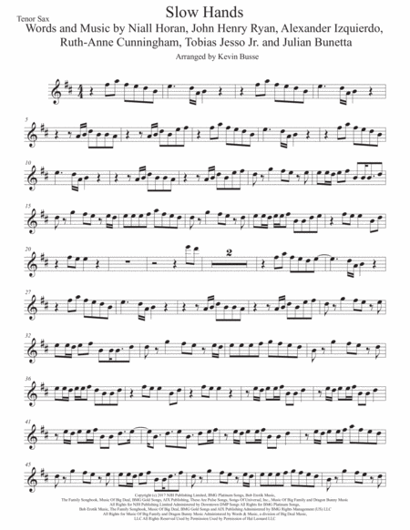 Free Sheet Music Slow Hands Original Key Tenor Sax