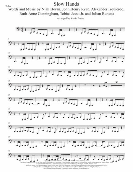 Slow Hands Original Key Tuba Sheet Music