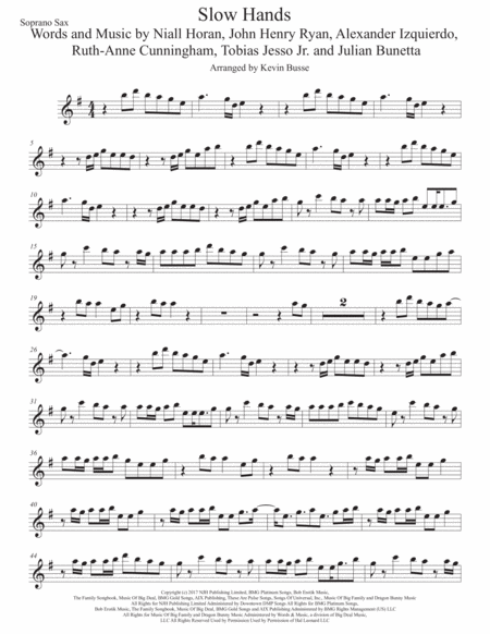 Slow Hands Soprano Sax Sheet Music