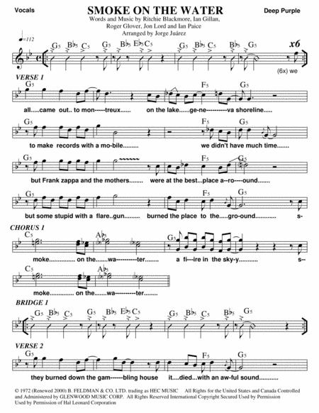 Free Sheet Music Smoke On The Water Vocals