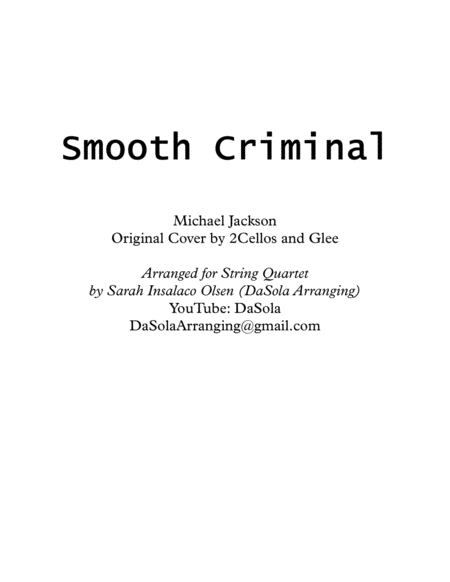 Smooth Criminal By Michael Jackson String Quartet Arranged By Dasola Sheet Music