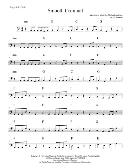 Smooth Criminal For Easy Solo Cello Sheet Music