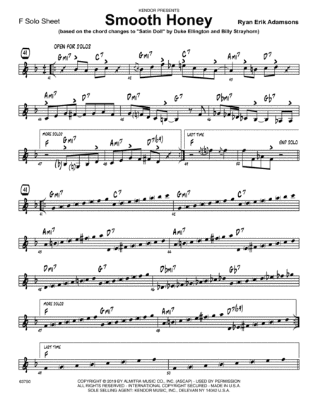Free Sheet Music Smooth Honey Based On The Chord Changes To Satin Doll Solo Sheet For F Instruments