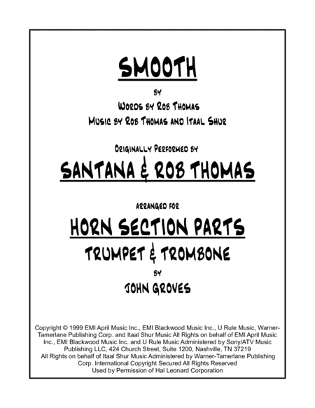 Smooth Horn Section 2 Parts Trumpet Trombone Sheet Music