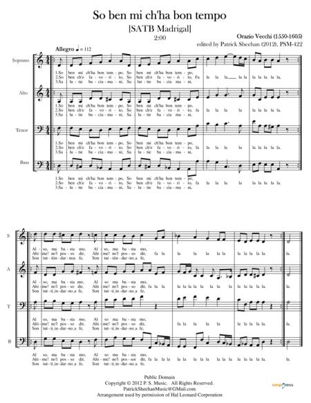 So Ben Mi Ch Ha Bon Tempo Satb Madrigal Sheet Music