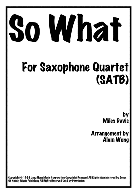 Free Sheet Music So What Saxophone Quartet