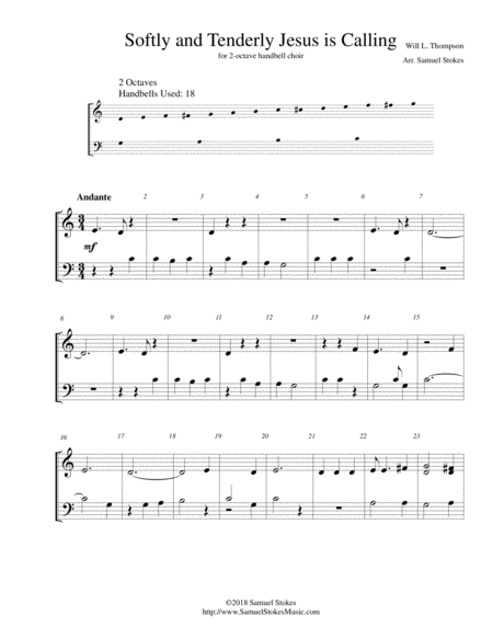 Softly And Tenderly Jesus Is Calling For 2 Octave Handbell Choir Sheet Music