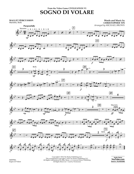 Sogno Di Volare From Civilization Vi Arr Michael Brown Mallet Percussion Sheet Music