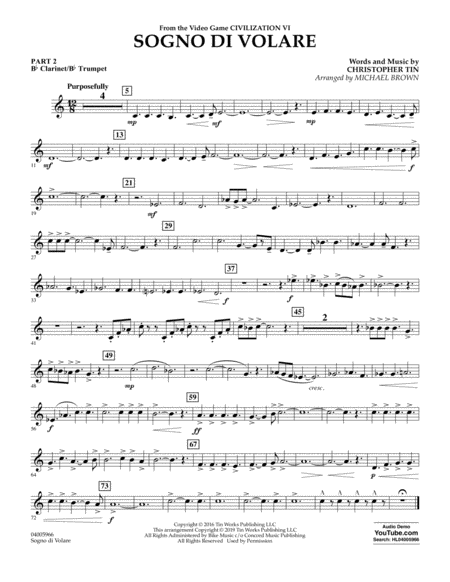 Sogno Di Volare From Civilization Vi Arr Michael Brown Pt 2 Bb Clarinet Bb Trumpet Sheet Music