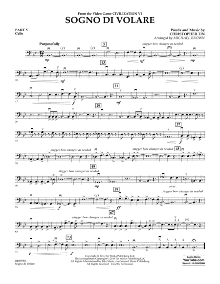 Free Sheet Music Sogno Di Volare From Civilization Vi Arr Michael Brown Pt 5 Cello