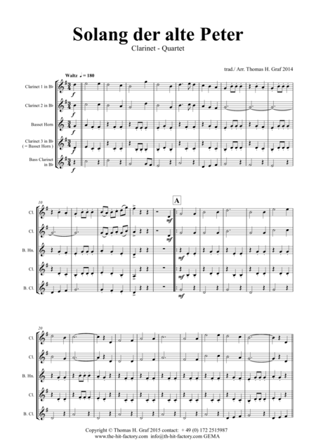 Free Sheet Music Solang Der Alte Peter Munich City Anthem Clarinet Quartet