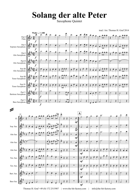 Solang Der Alte Peter Munich City Anthem Saxophone Quintet Sheet Music