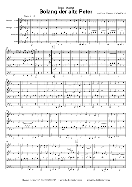 Solang Der Alte Peter Oktoberfest Munich City Anthem Brass Quartet Sheet Music