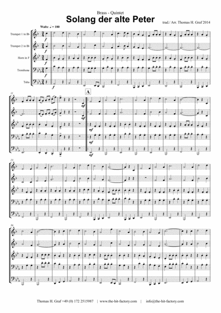 Solang Der Alte Peter Oktoberfest Munich City Anthem Brass Quintet Sheet Music