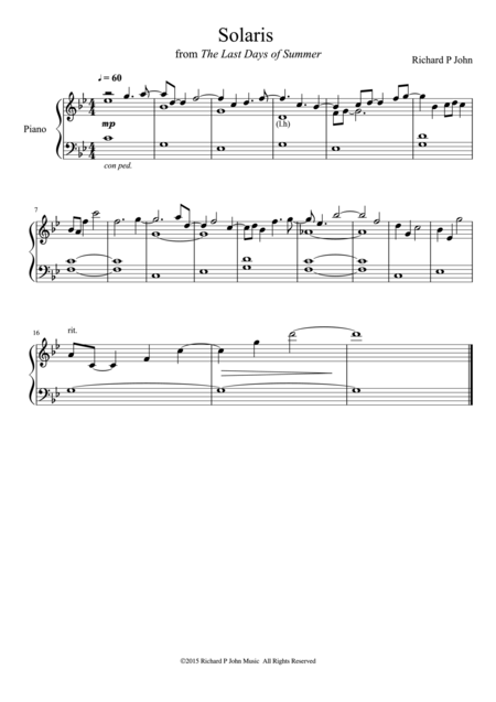 Solaris From The Last Days Of Summer Sheet Music